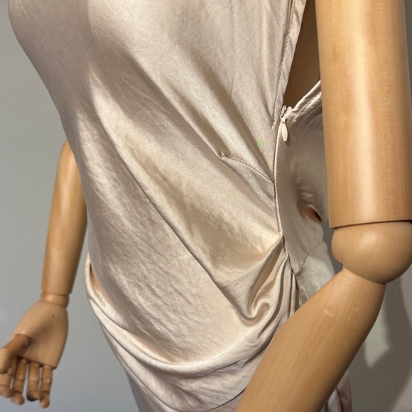 Backless side zippered drape with rushing on side cream dress - Picture 8 of 13